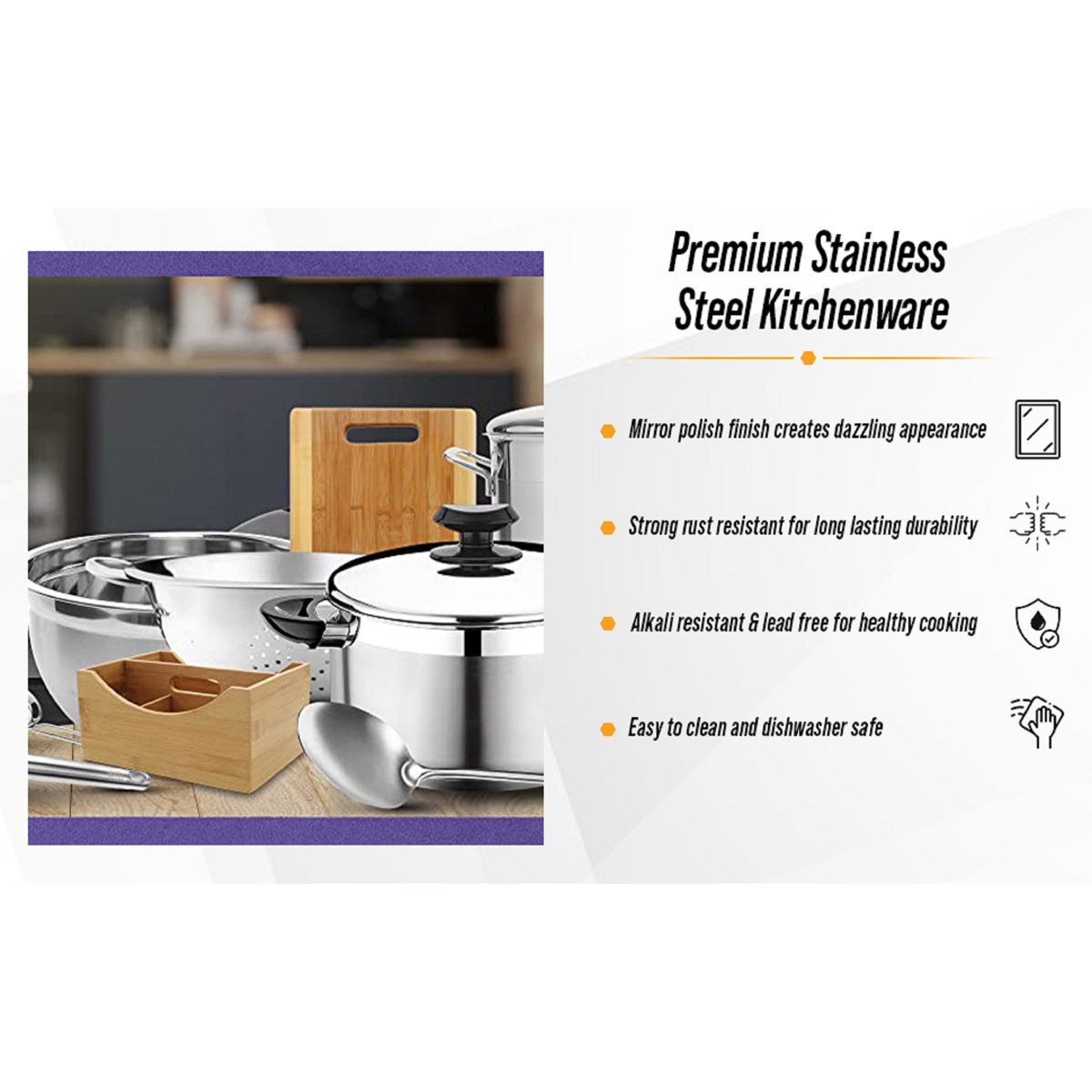 YBM Home Stainless Steel Cooking Utensils Set, 5 Pieces Kitchen Utensils Set - Solid Spoon, Slotted Spoon, Ladle, Spatula, Masher